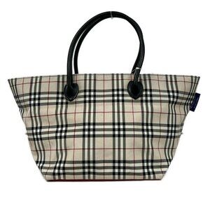 Burberry Blue Label - Beige Black Multi Nylon Jacquard Leather Handbag